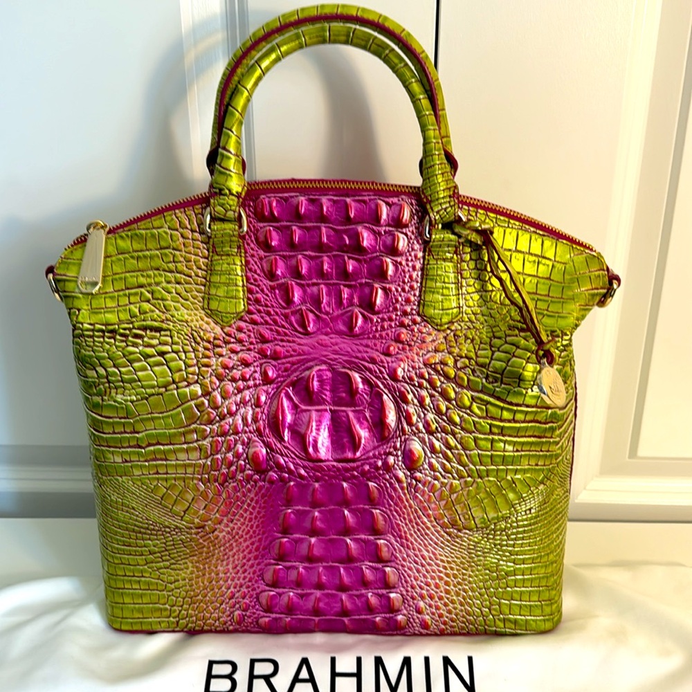 NWT Brahmin Duxbury Satchel in limeade Ombré Melbourne - Picture 2 of 5